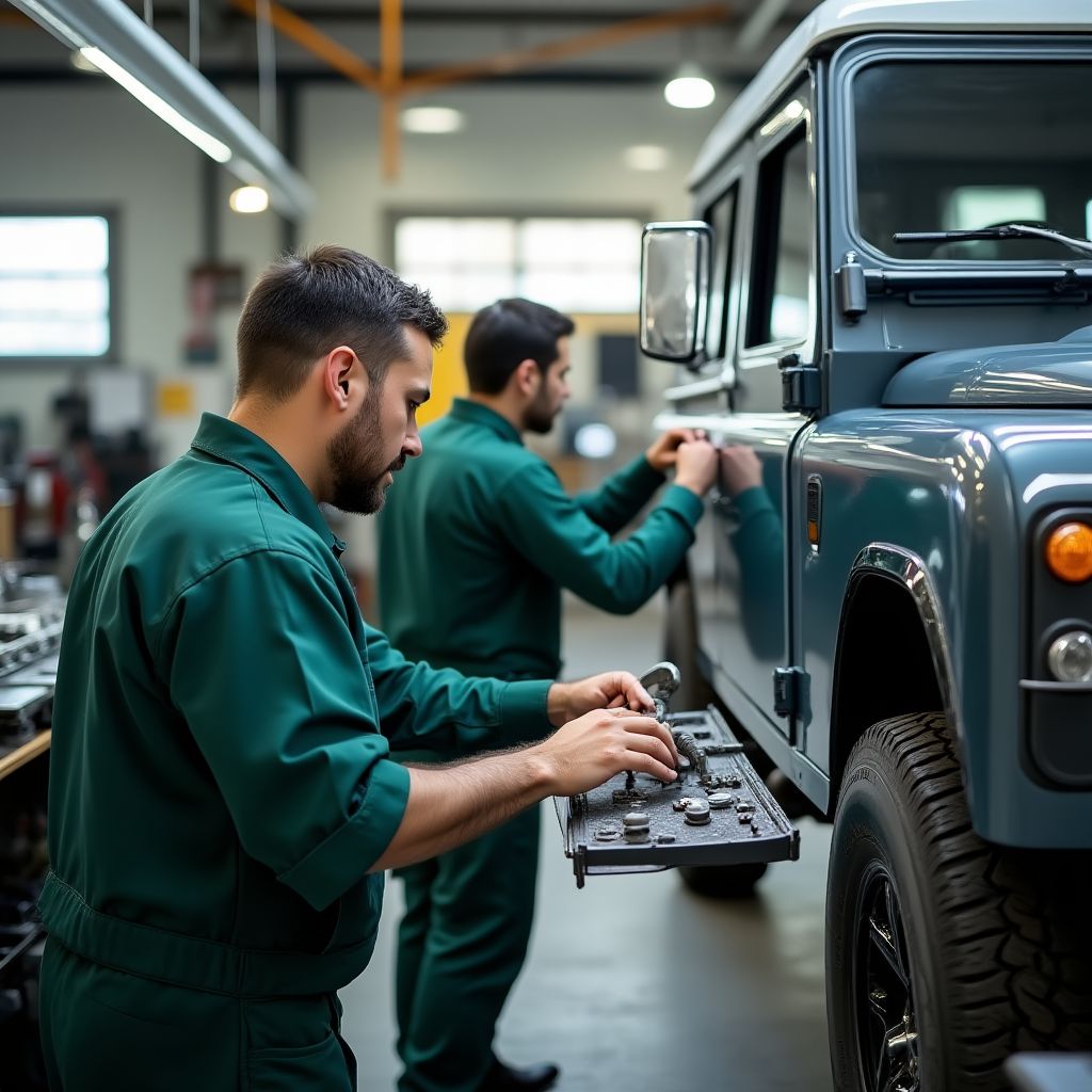 Equipo de PLUS 4 SERVICES LTD trabajando en un Land Rover